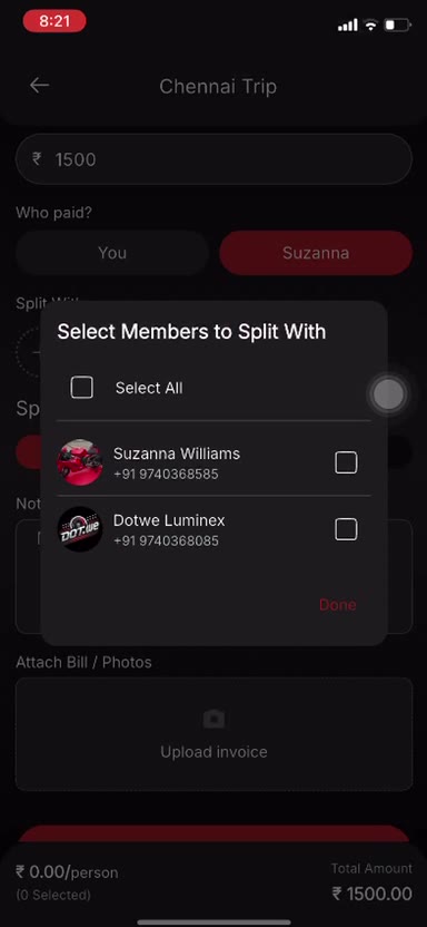 Actual DOTwe split app screen