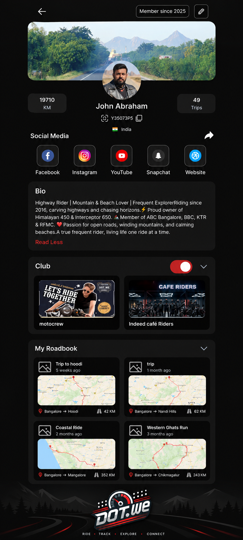 DOTwe rider profile screen